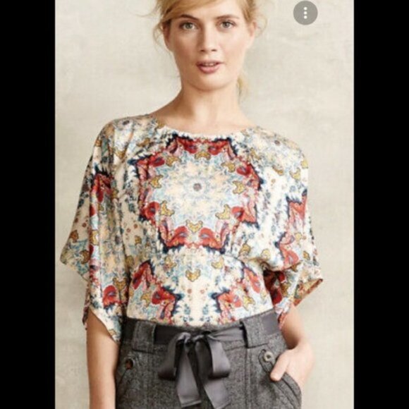 Anthropologie Kas New York Winterstar Boho Kaleidoscope Blouse Sz 2 Multicolor - Picture 15 of 15